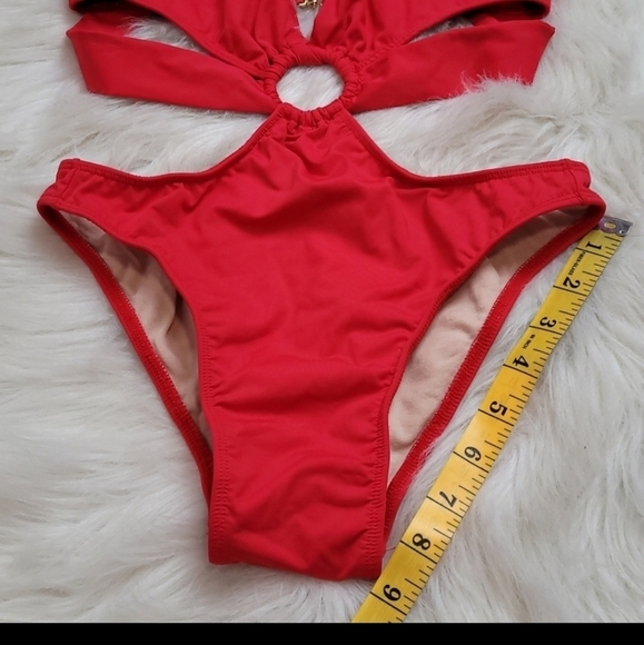 Booty by Brabants Brazilian Red cutouts one piece cheeky high-waist swim wear Lg - Picture 6 of 16